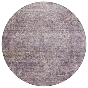 8' Plum And Lavender Round Floral Washable Indoor Outdoor Area Rug