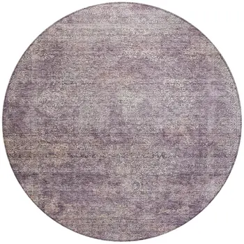 8' Plum And Lavender Round Floral Washable Indoor Outdoor Area Rug