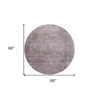 8' Plum And Lavender Round Floral Washable Indoor Outdoor Area Rug