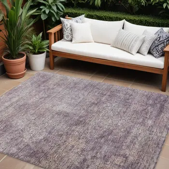 9' X 12' Plum And Lavender Floral Washable Indoor Outdoor Area Rug