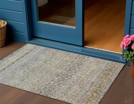 3' X 5' Blue Green And Gold Floral Washable Indoor Outdoor Area Rug
