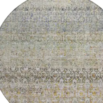 8' Blue Green And Gold Round Floral Washable Indoor Outdoor Area Rug