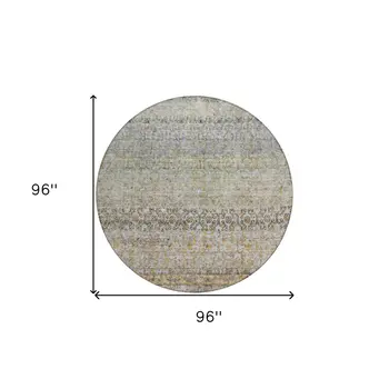 8' Blue Green And Gold Round Floral Washable Indoor Outdoor Area Rug