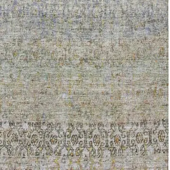 8' X 10' Blue Green And Gold Floral Washable Indoor Outdoor Area Rug
