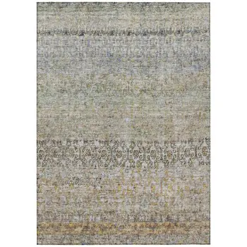 9' X 12' Blue Green And Gold Floral Washable Indoor Outdoor Area Rug