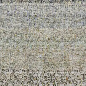 9' X 12' Blue Green And Gold Floral Washable Indoor Outdoor Area Rug