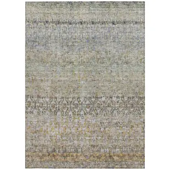 10' X 14' Blue Green And Gold Floral Washable Indoor Outdoor Area Rug