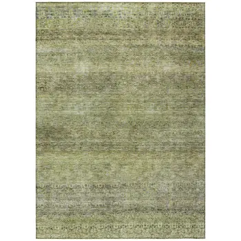 3' X 5' Artichoke Green Brown And Gray Striped Washable Indoor Outdoor Area Rug