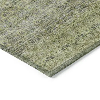 3' X 5' Artichoke Green Brown And Gray Striped Washable Indoor Outdoor Area Rug