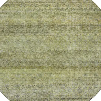 8' Artichoke Green Brown And Gray Round Striped Washable Indoor Outdoor Area Rug
