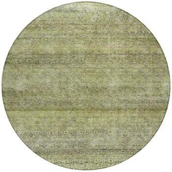 8' Artichoke Green Brown And Gray Round Striped Washable Indoor Outdoor Area Rug