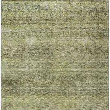 8' X 10' Artichoke Green Brown And Gray Striped Washable Indoor Outdoor Area Rug