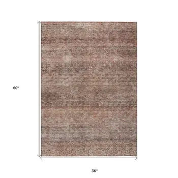 3' X 5' Coral And Black Striped Washable Indoor Outdoor Area Rug