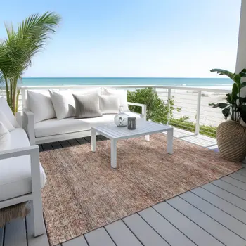 3' X 5' Coral And Black Striped Washable Indoor Outdoor Area Rug