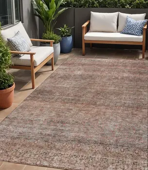 5' X 8' Coral And Black Striped Washable Indoor Outdoor Area Rug