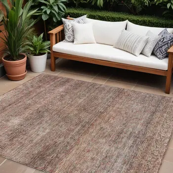 10' X 14' Coral And Black Striped Washable Indoor Outdoor Area Rug