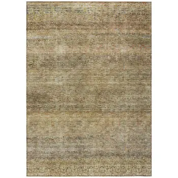 5' X 8' Wheat And Brown Striped Washable Indoor Outdoor Area Rug
