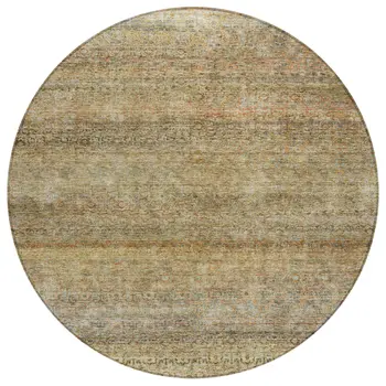 8' Wheat And Brown Round Striped Washable Indoor Outdoor Area Rug