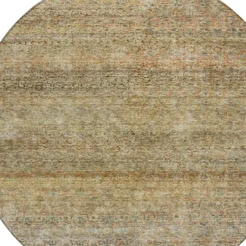 8' Wheat And Brown Round Striped Washable Indoor Outdoor Area Rug