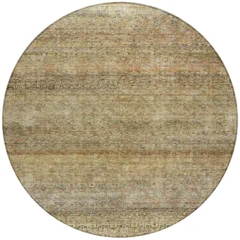 8' Wheat And Brown Round Striped Washable Indoor Outdoor Area Rug
