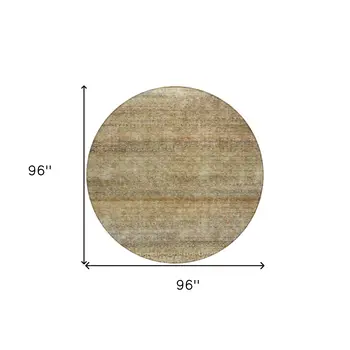 8' Wheat And Brown Round Striped Washable Indoor Outdoor Area Rug
