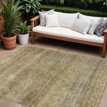 8' X 10' Wheat And Brown Striped Washable Indoor Outdoor Area Rug