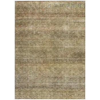 9' X 12' Wheat And Brown Striped Washable Indoor Outdoor Area Rug