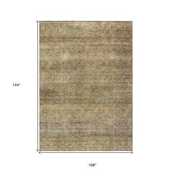 9' X 12' Wheat And Brown Striped Washable Indoor Outdoor Area Rug