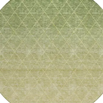 8' Artichoke Green And Beige Round Geometric Washable Indoor Outdoor Area Rug