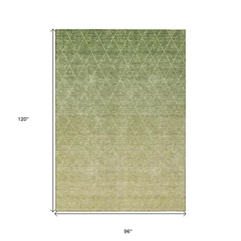 8' X 10' Artichoke Green And Beige Geometric Washable Indoor Outdoor Area Rug
