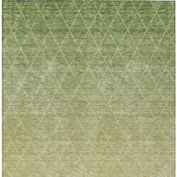 8' X 10' Artichoke Green And Beige Geometric Washable Indoor Outdoor Area Rug
