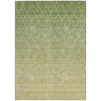 10' X 14' Artichoke Green And Beige Geometric Washable Indoor Outdoor Area Rug