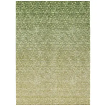 10' X 14' Artichoke Green And Beige Geometric Washable Indoor Outdoor Area Rug