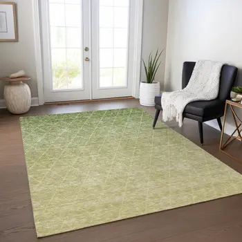 10' X 14' Artichoke Green And Beige Geometric Washable Indoor Outdoor Area Rug