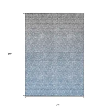 3' X 5' Blue And Gray Geometric Washable Indoor Outdoor Area Rug