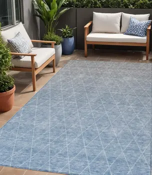 5' X 8' Blue And Gray Geometric Washable Indoor Outdoor Area Rug