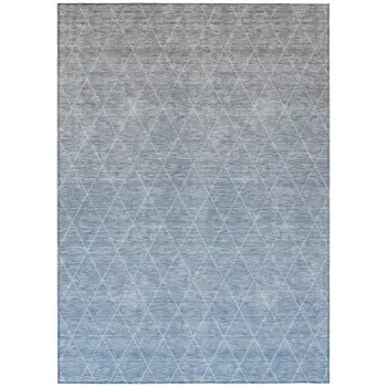 5' X 8' Blue And Gray Geometric Washable Indoor Outdoor Area Rug