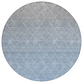 8' Blue And Gray Round Geometric Washable Indoor Outdoor Area Rug