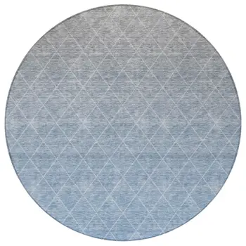 8' Blue And Gray Round Geometric Washable Indoor Outdoor Area Rug