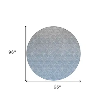 8' Blue And Gray Round Geometric Washable Indoor Outdoor Area Rug