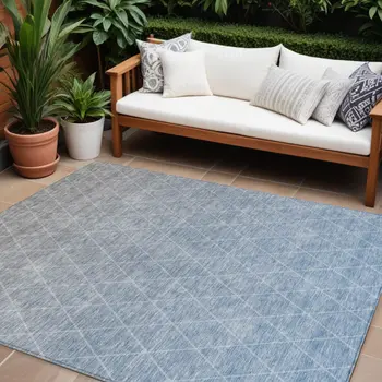 8' X 10' Blue And Gray Geometric Washable Indoor Outdoor Area Rug
