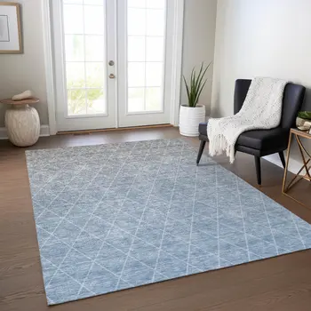 10' X 14' Blue And Gray Geometric Washable Indoor Outdoor Area Rug