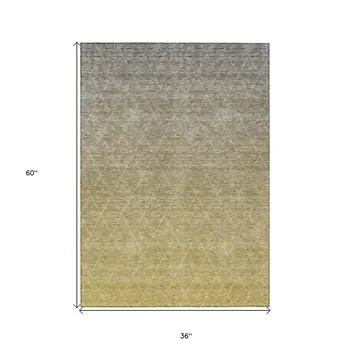 3' X 5' Gold And Gray Geometric Washable Indoor Outdoor Area Rug