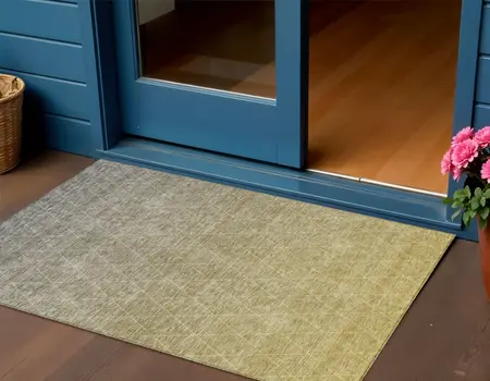 3' X 5' Gold And Gray Geometric Washable Indoor Outdoor Area Rug