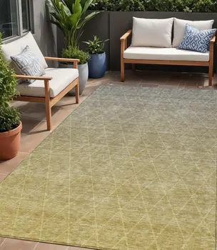 5' X 8' Gold And Gray Geometric Washable Indoor Outdoor Area Rug