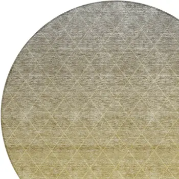8' Gold And Gray Round Geometric Washable Indoor Outdoor Area Rug
