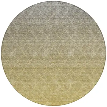 8' Gold And Gray Round Geometric Washable Indoor Outdoor Area Rug