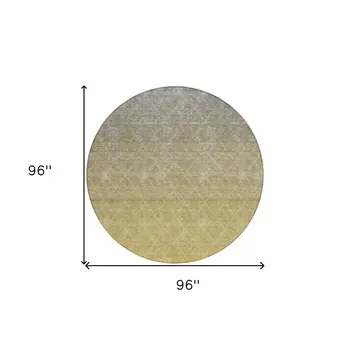 8' Gold And Gray Round Geometric Washable Indoor Outdoor Area Rug