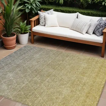 9' X 12' Gold And Gray Geometric Washable Indoor Outdoor Area Rug