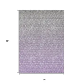 5' X 8' Lavender And Gray Geometric Washable Indoor Outdoor Area Rug